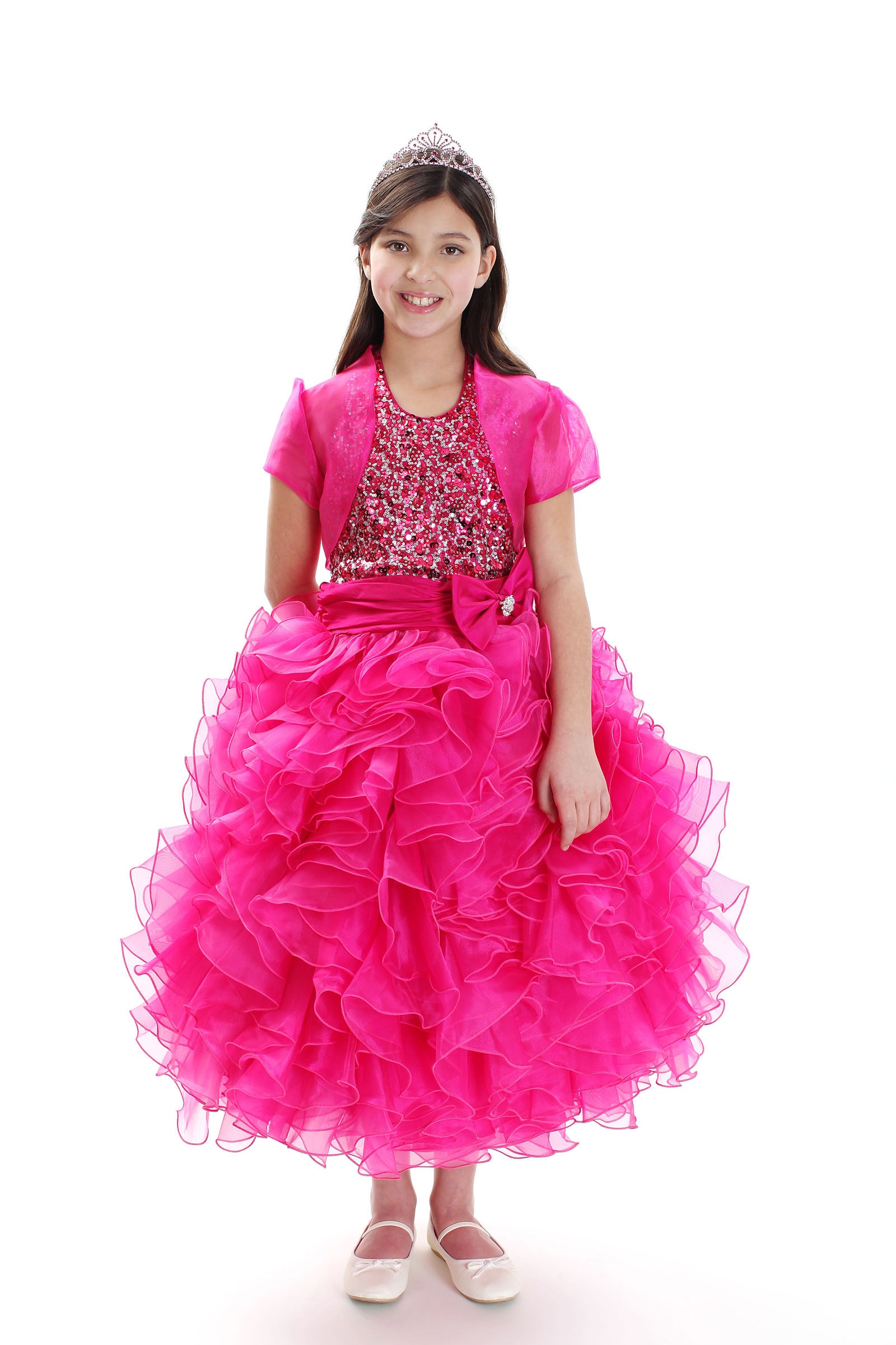 RK_1023FUS_14 - Girls Dress Style 1023- FUCHSIA Organza Dress with 