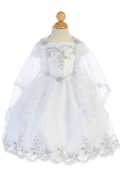 Girls Dress Style DR4208 Satin and Organza Dress with Cape Our Lady of Guadalupe Embroidery