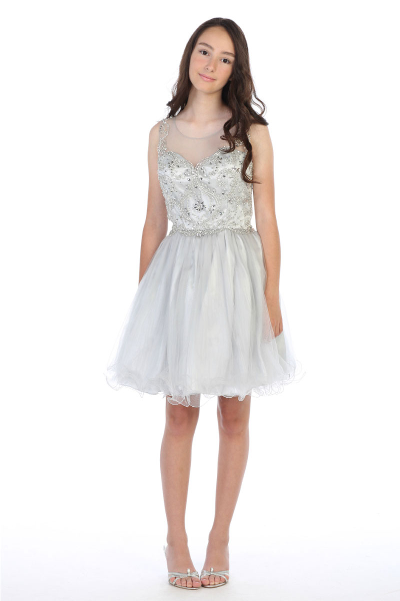 AG_DR5264XSV - Girls Teen Dress Style DR5264X - SILVER Short Beaded ...