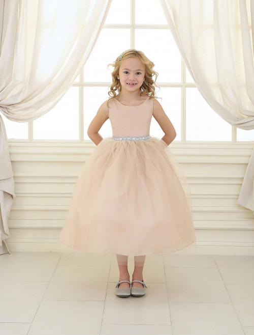 Champagne pink flower girl dresses online