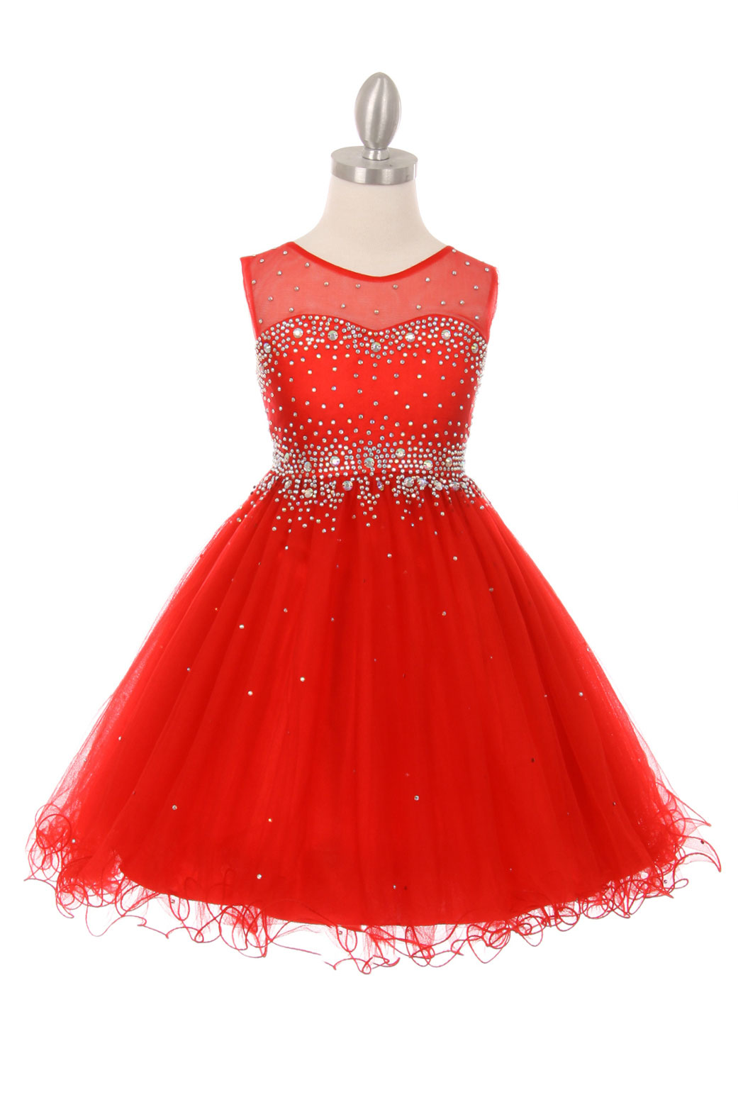 CC_5029R - Girls Dress Style 5029 - Red Sleeveless Illusion Neckline ...