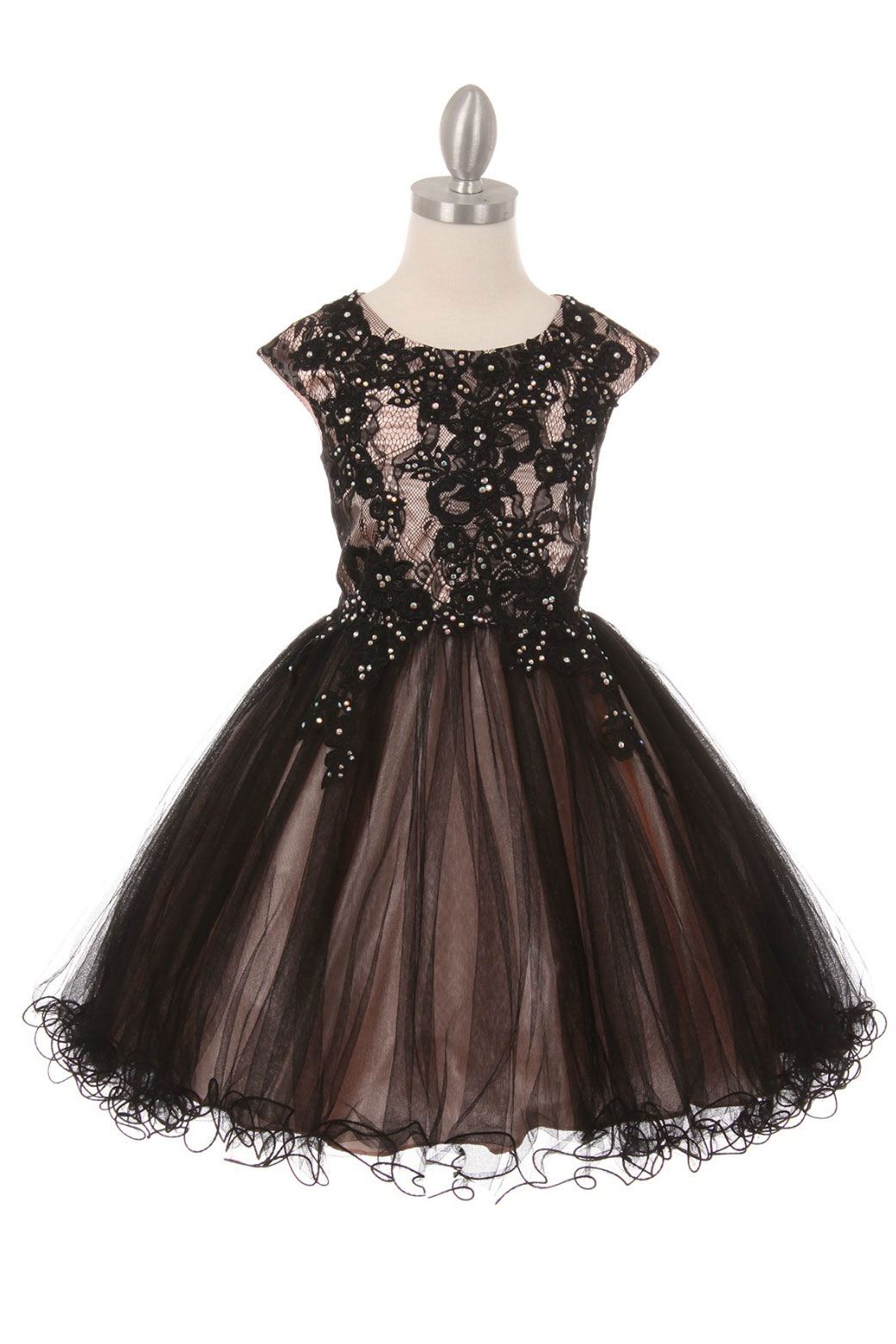 CC_5045BLBK - Girls Dress Style 5045 - Capped Sleeve Lace and Tulle ...