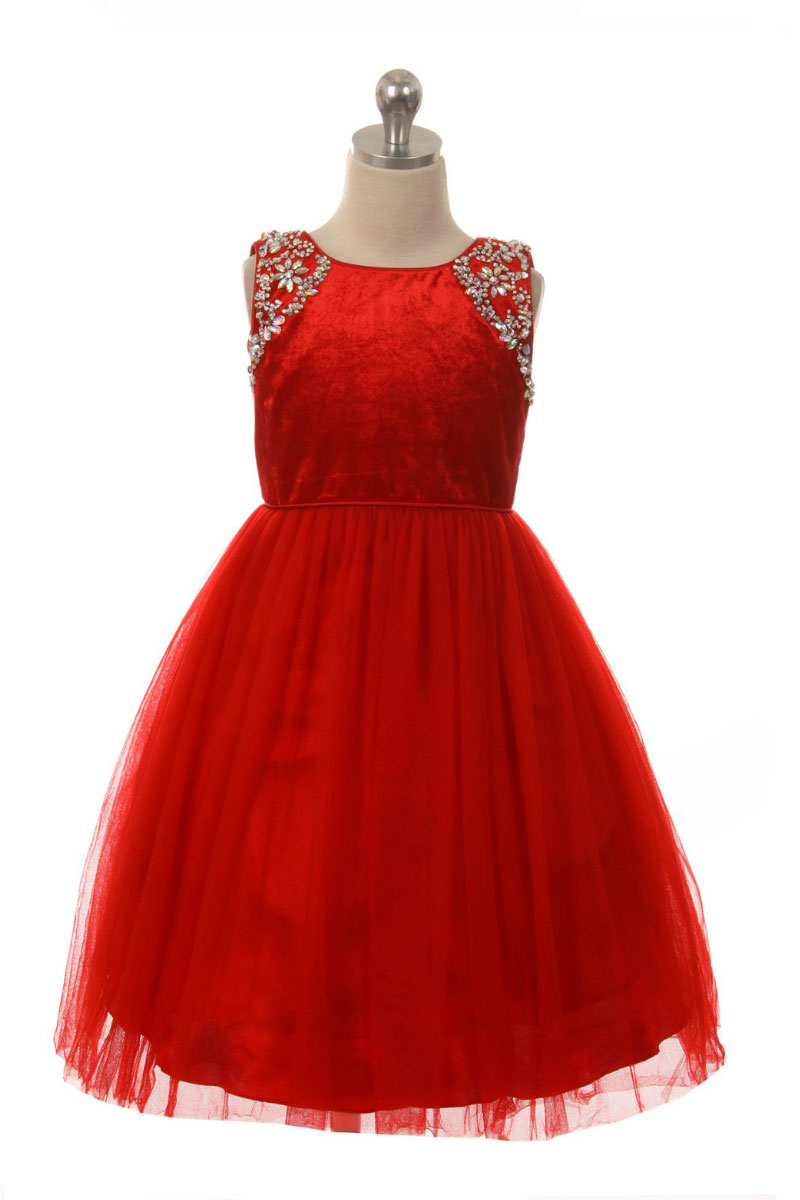 SALE_CC_5064R - SALE - Beaded Velvet and Tulle Dress in Red - See All ...