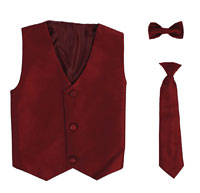 Boys Vest Style 735_740 -BURGUNDY-  Choice of Clip-on Necktie or Bowtie