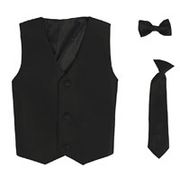 Boys Vest Style 735_740 - BLACK- Choice of Clip-on Necktie or Bowtie