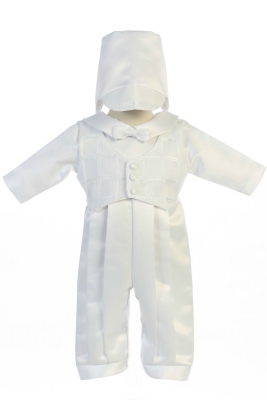 Boys Baptism and Christening Style ANDREW - WHITE Romper with Plaid Vest