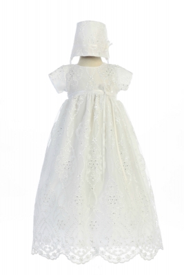 Girls Baptism-Christening Gown Style BONNIE- Short Sleeved Embroidered Gown