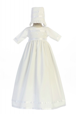 Girls Baptism-Christening Gown Style BRIDGET- Cotton Short Sleeved Embroidered Gown