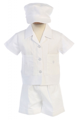 Boys Baptism and Christening Outfit Style DANIEL - WHITE Cotton Pintuck Shirt and Shorts