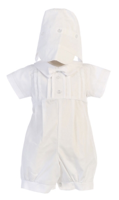 Boys Baptism and Christening Outfit Style LIAM - WHITE Cotton Romper with Pleats