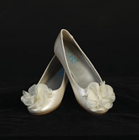 Girls Ballet Style LUCY -  Shoes with Organza Flower Front in Ivory