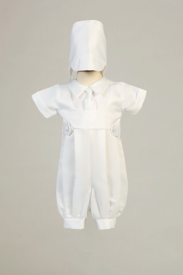 Boys Baptism and Christening Outfit Set Style MATTHEW- WHITE Matte Satin Romper