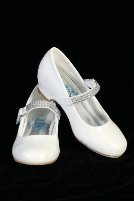 Girls Shoe Style Mia- White Patent Mary Jane Shoe with Rhinestone Strap