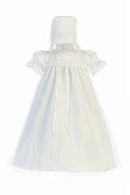 Girls Baptism-Christening Gown Style NORA- Short Sleeved Lace Trimmed Gown