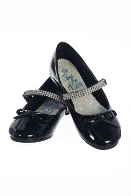 Girls Shoe Style SUMMER - BLACK PATENT Rhinestone Strap Shoes