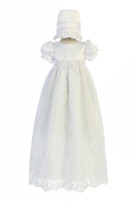 Girls Baptism-Christening Gown Style WILLOW- Short Sleeved Embroidered Gown
