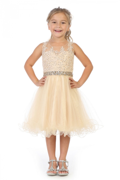 MB 810CH Girls Dress Style 810 CHAMPAGNE Sleeveless Embellished Short Party Dress My Best Kids Flower Girl Dresses Flower Girl Dress For Less