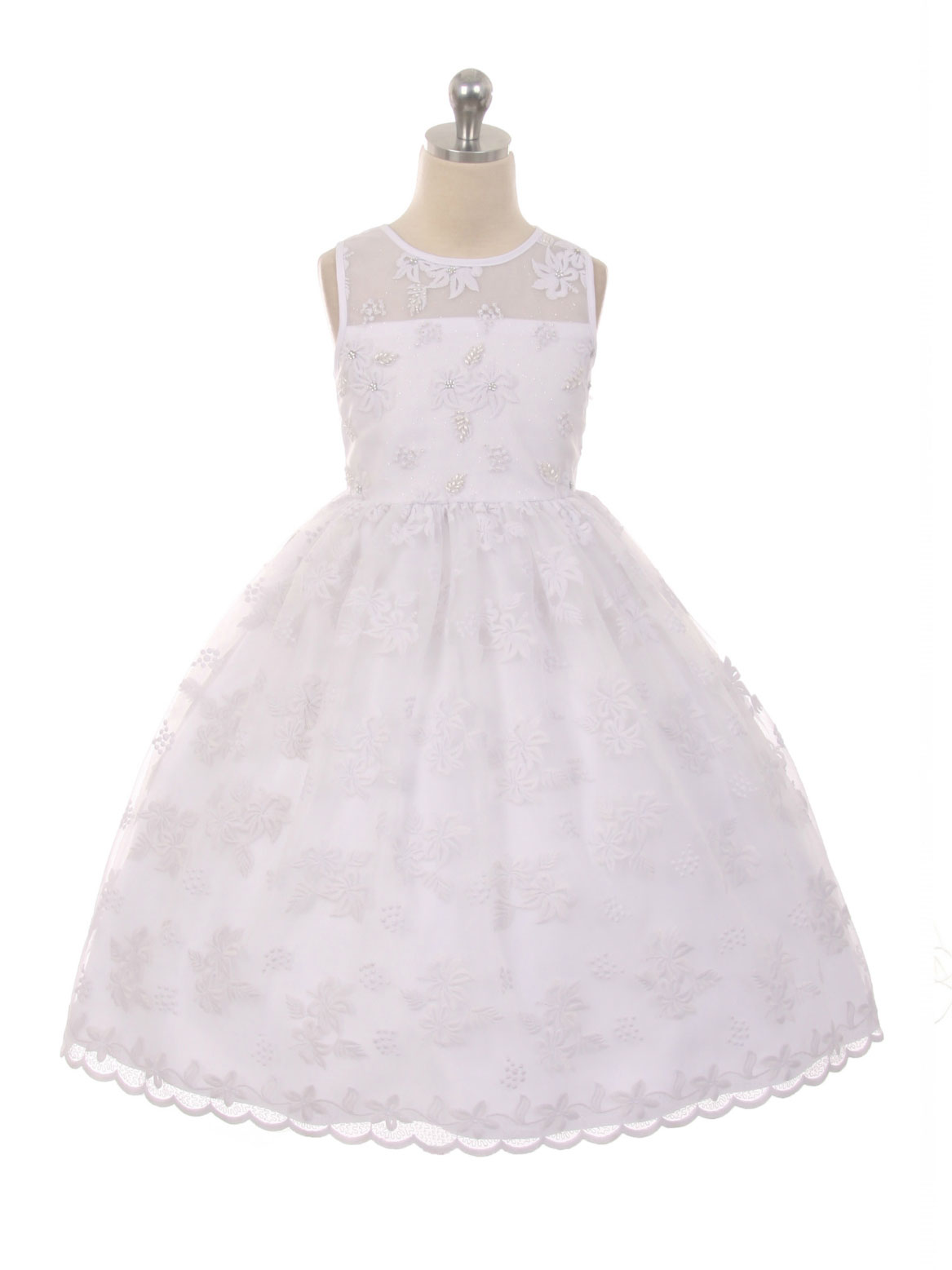 RK_1037W - Girls Dress Style 1037 - Lace Dress with Floral and Pearl ...