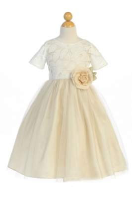 Girls Dress Style 5010 - AQUA Rhinestone Lace Dress with Peekaboo Waist