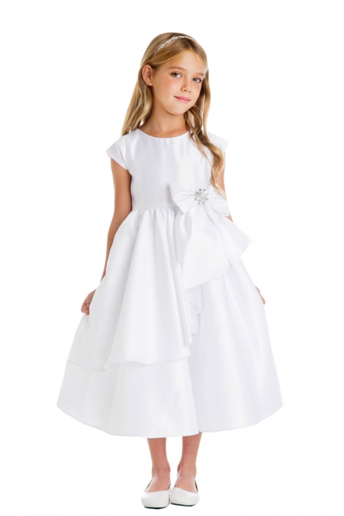 short white satin dress with rhinestones