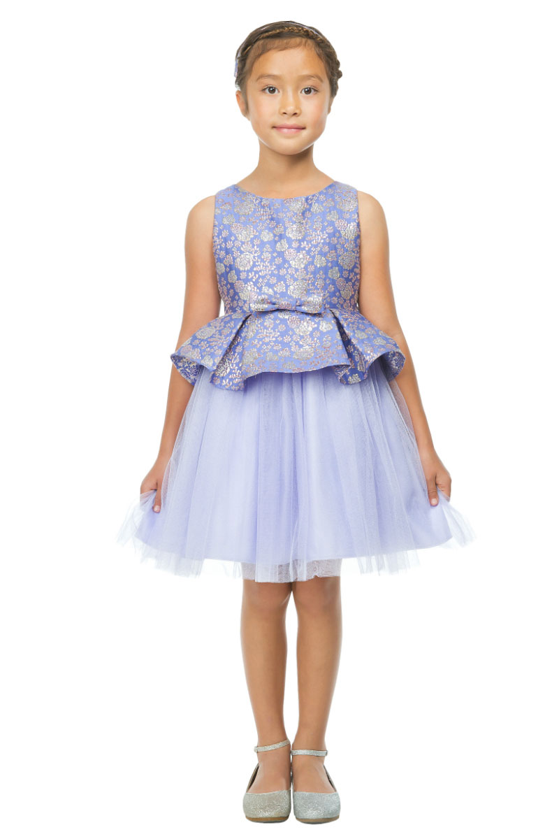 SK_793 - Girls Dress Style 793 - LILAC Floral Metallic Jacquard Peplum ...