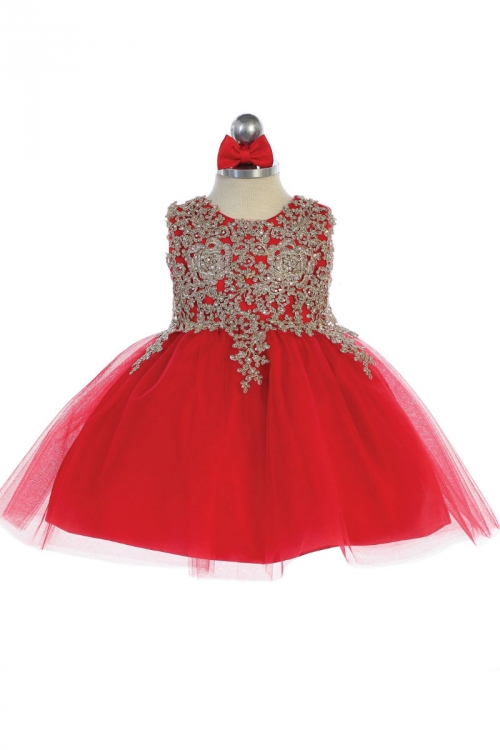 Girls Dress Style 5771s RED Short Gown with Metallic Embroidery Embellishments