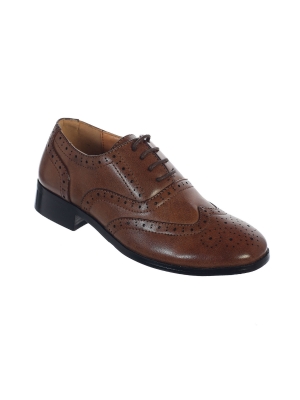 Boys Shoe Style S121-S122- BROWN- Little Boys and Big Boys Wingtip Shoes