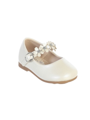 Girls Shoe Style S125 - IVORY- Girls Infant and Toddler Shoe with Floral Rhinetone Strap