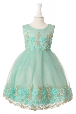 Mint Green and Gold Flower Girl Dress