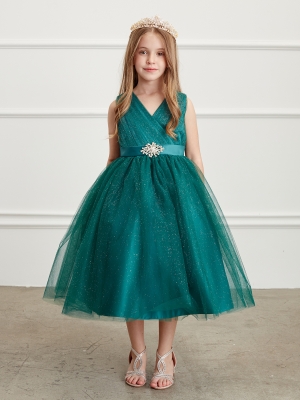 cuteheads Little Girl's Kelly Green Rainbow Tulle Dress 8 / Green/Multi