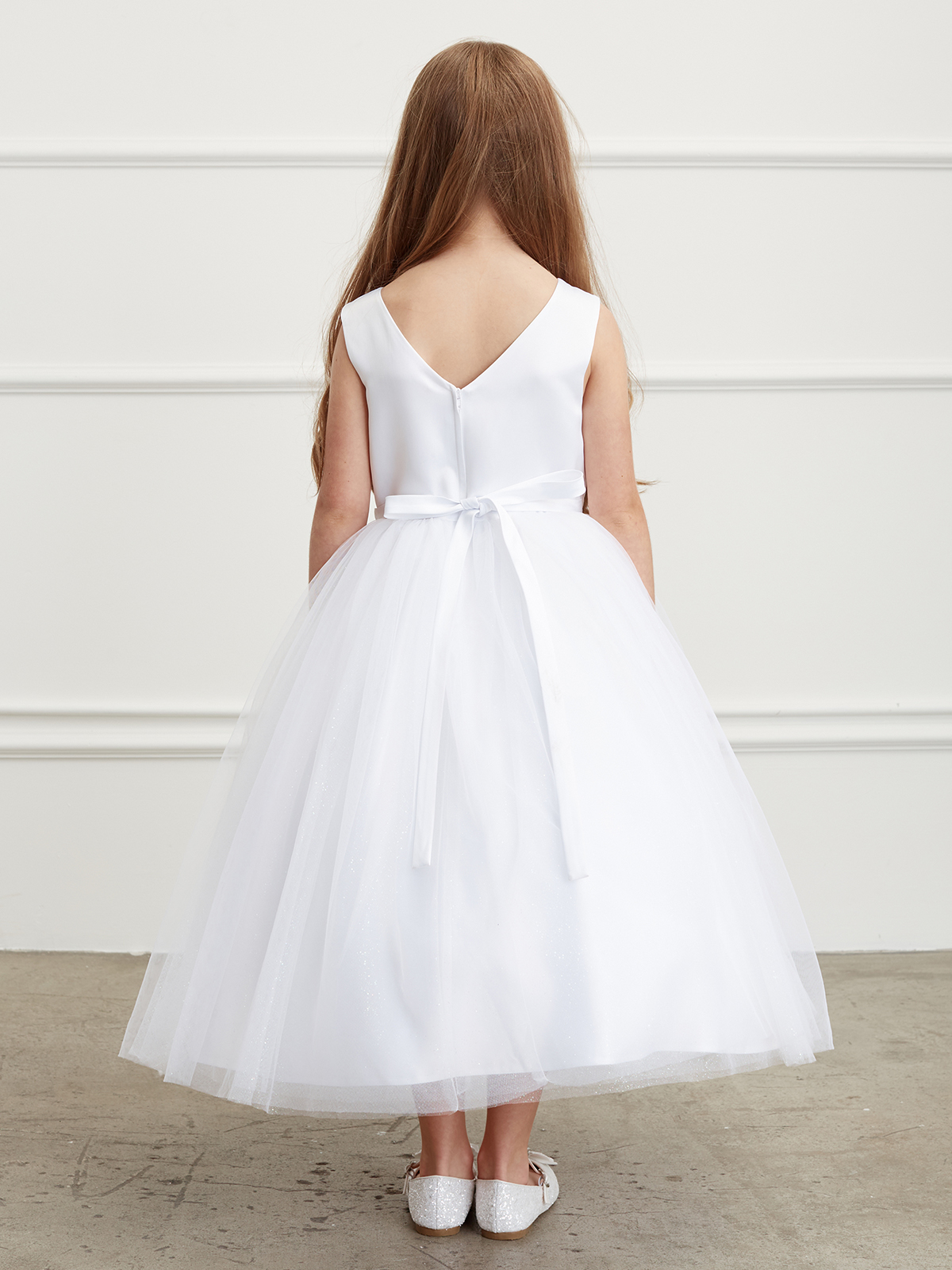 Satin Flower Girl Dress with Tulle Skirt