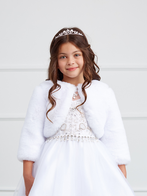 TT 7914WH White Faux Fur Jacket Style 7914 Tip Top Kids Flower Girl Dresses Flower Girl Dress For Less