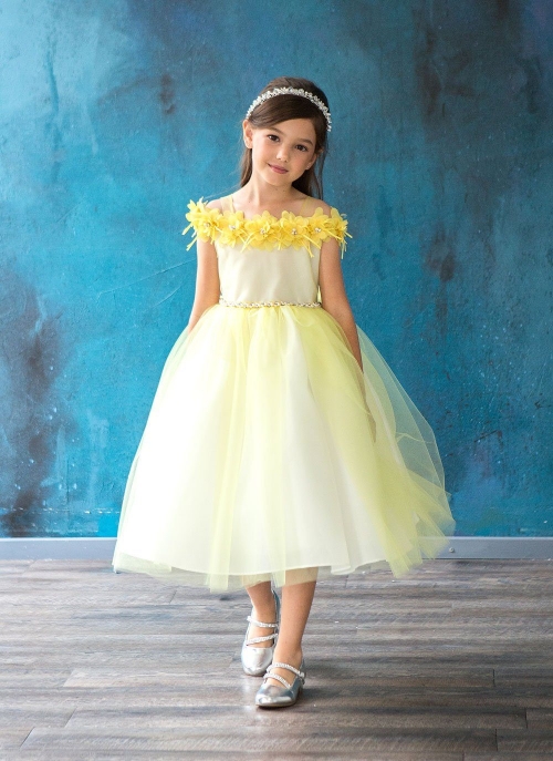 CA D797YW Yellow Floral Off Shoulder Dress Yellows Flower Girl Dresses Flower Girl Dress For Less