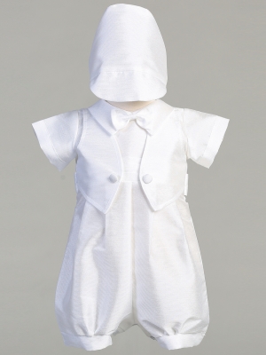 Boys Baptism and Christening Style 8480 - WHITE Poly Bengaline Romper