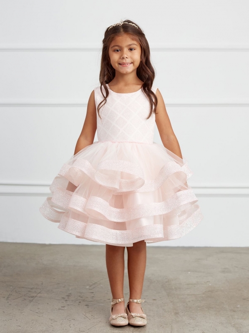 TT 5829BH Blush Dress with Glitter Horsehair Trim Layered Skirt Rose Flower Girl Dresses Flower Girl Dress For Less