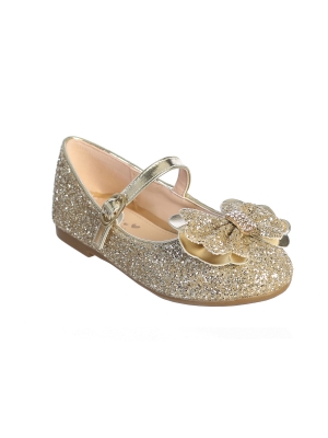 Gold Glitter Flats with Bow - Style S151