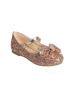 Rose Gold Glitter Flats with Bow - Style S151