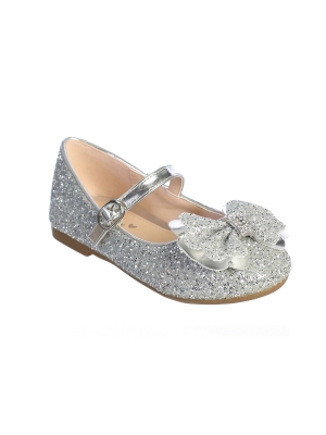 Silver Glitter Flats with Bow - Style S151