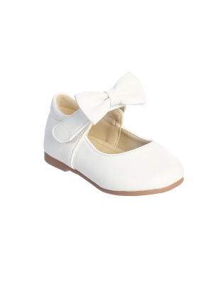 White Matte Shoe with Bow and Velcro Strap