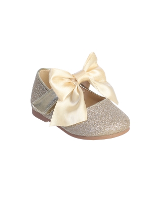 Gold Glitter Shoe with Satin Bow