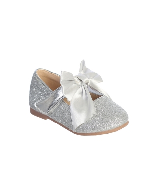 Silver Glitter Shoe with Satin Bow