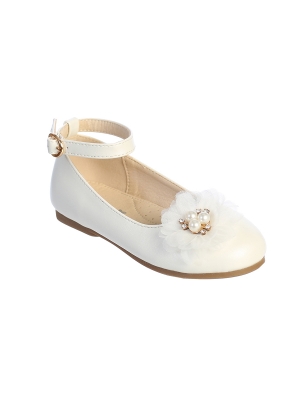 Ivory Matte Flats with Mesh Flower and Rhinestone & Pearl Accents
