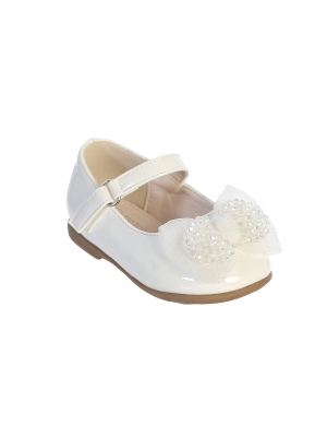 Ivory Patent Baby Shoe with Beaded Bow - Style S143
