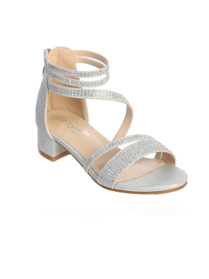Silver Rhinestone Heeled Sandal with Zip Up Back - Style S154