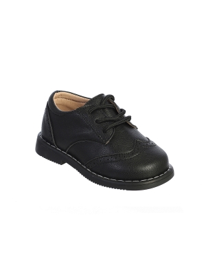 Boys Black Matte PU Leather Wing Tip Shoes