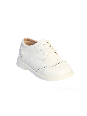 Boys White Matte PU Leather Wing Tip Shoes