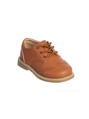 Boys Camel Matte PU Leather Wing Tip Shoes