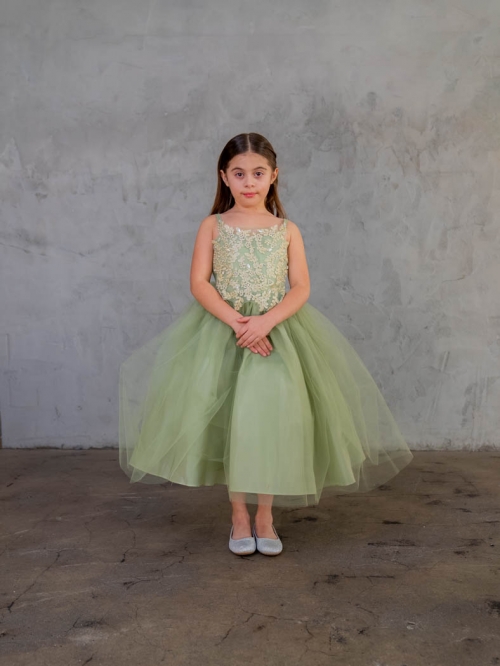 CA D778SG Girls Dress Style D778 SAGE Embroidered Bodice with Tulle Skirt Pageant Dresses for Girls Flower Girl Dresses Flower Girl Dress For Less