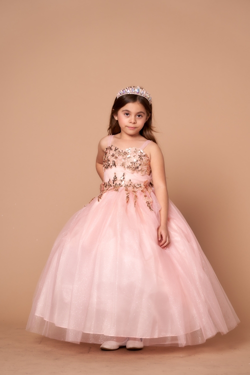 Floral Applique Spaghetti Strap Flower Girl Dress