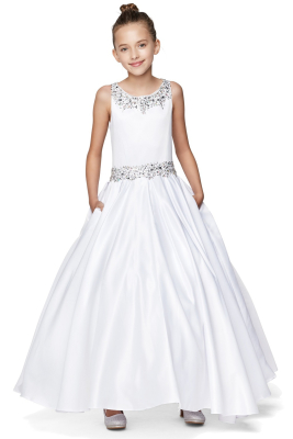Girls Dress Style 5047 - White Satin and Sequin Ball Gown